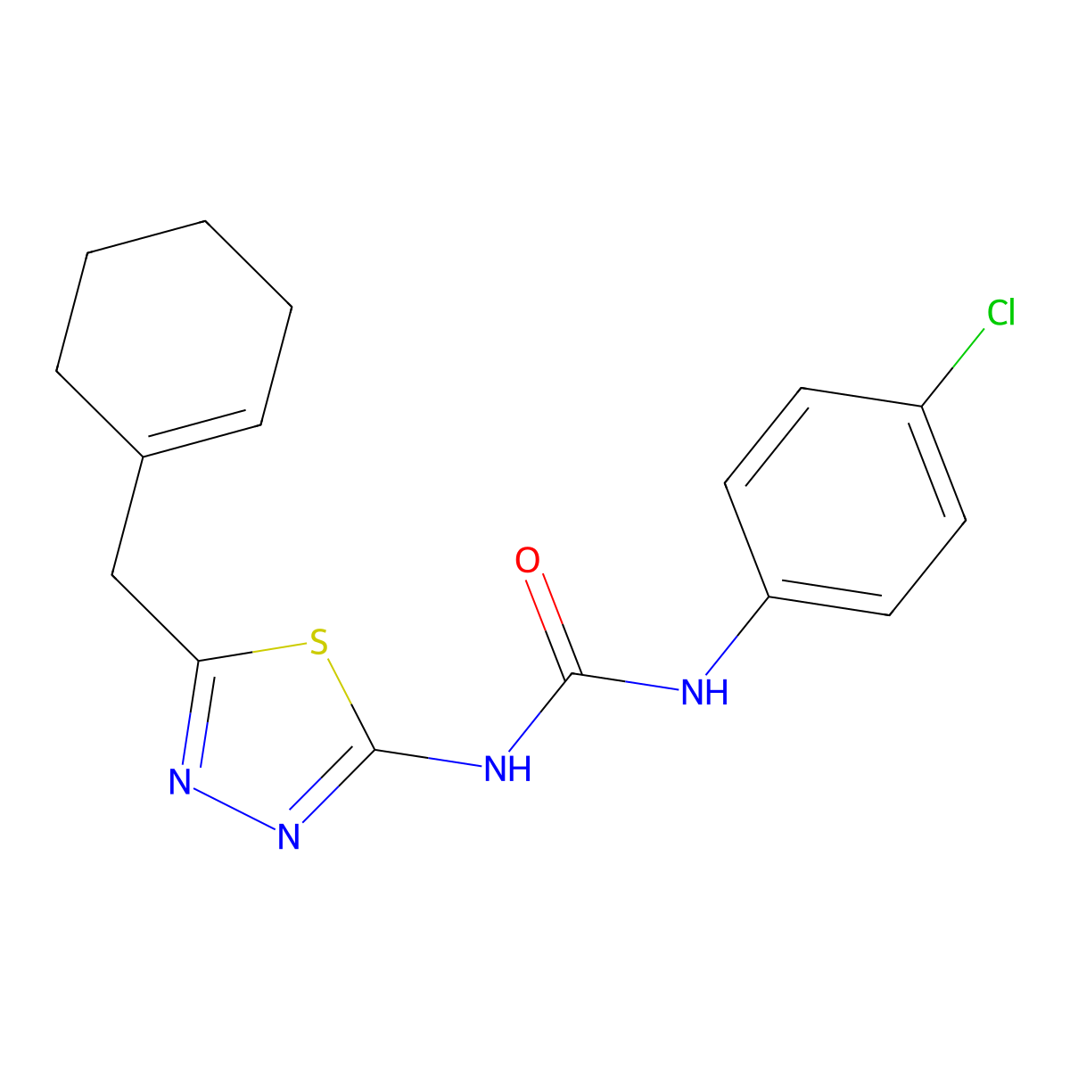 1-(4-Chlorophenyl)-3-[5-(cyclohexen-1-ylmethyl)-1,3,4-thiadiazol-2-yl]urea molecular structure, CAS 361476-11-1