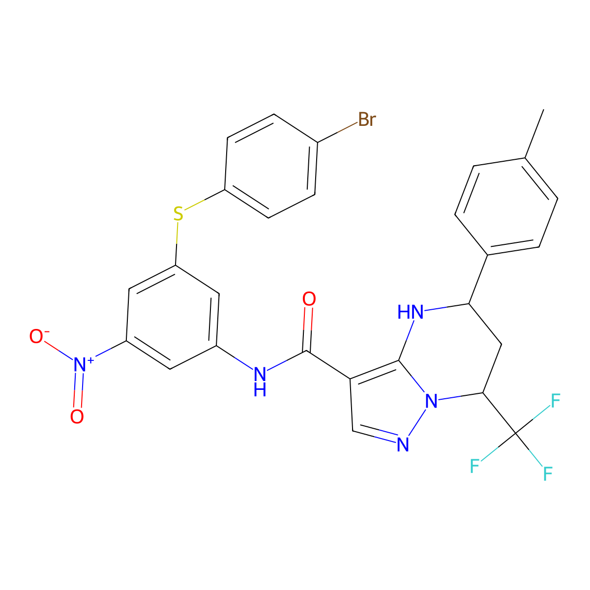 N-{3-[(4-bromophenyl)sulfanyl]-5-nitrophenyl}-5-(4-methylphenyl)-7-(trifluoromethyl)-4,5,6,7-tetrahydropyrazolo[1,5-a]pyrimidine-3-carboxamide molecular structure, CAS 361476-20-2