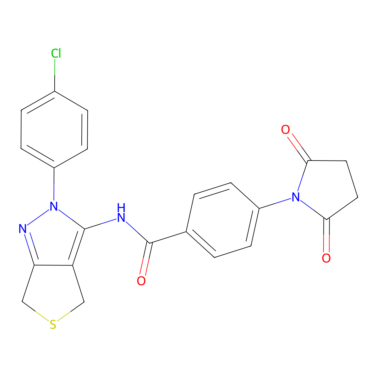 N-(2-(4-chlorophenyl)-4,6-dihydro-2H-thieno[3,4-c]pyrazol-3-yl)-4-(2,5-dioxopyrrolidin-1-yl)benzamide molecular structure, CAS 361477-28-3
