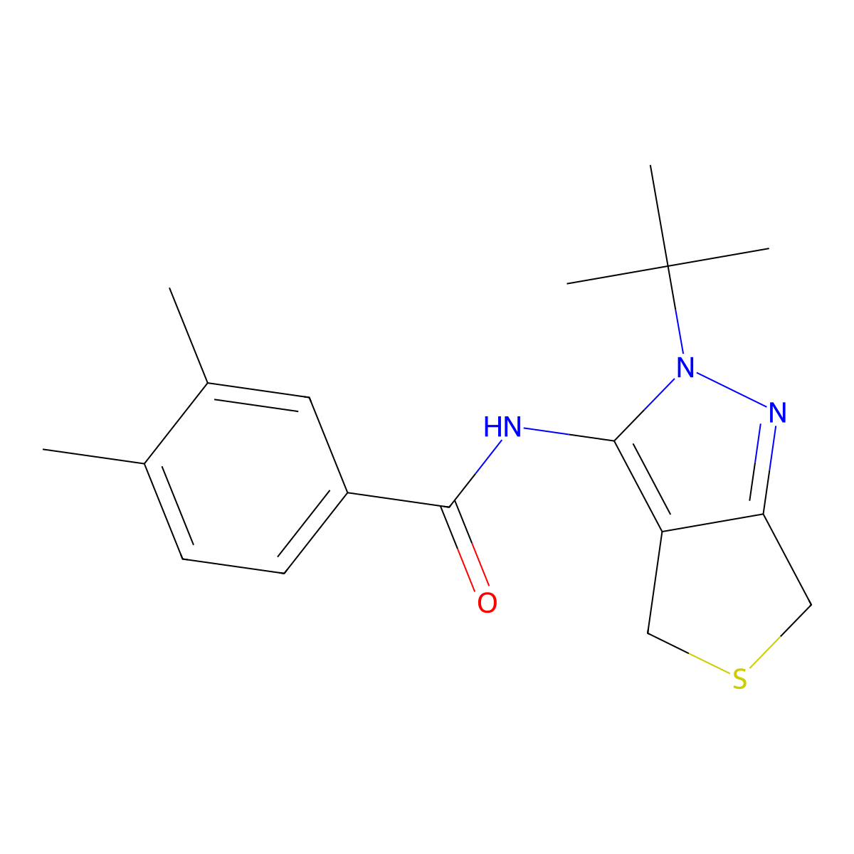 N-(2-(tert-butyl)-4,6-dihydro-2H-thieno[3,4-c]pyrazol-3-yl)-3,4-dimethylbenzamide molecular structure, CAS 361477-40-9