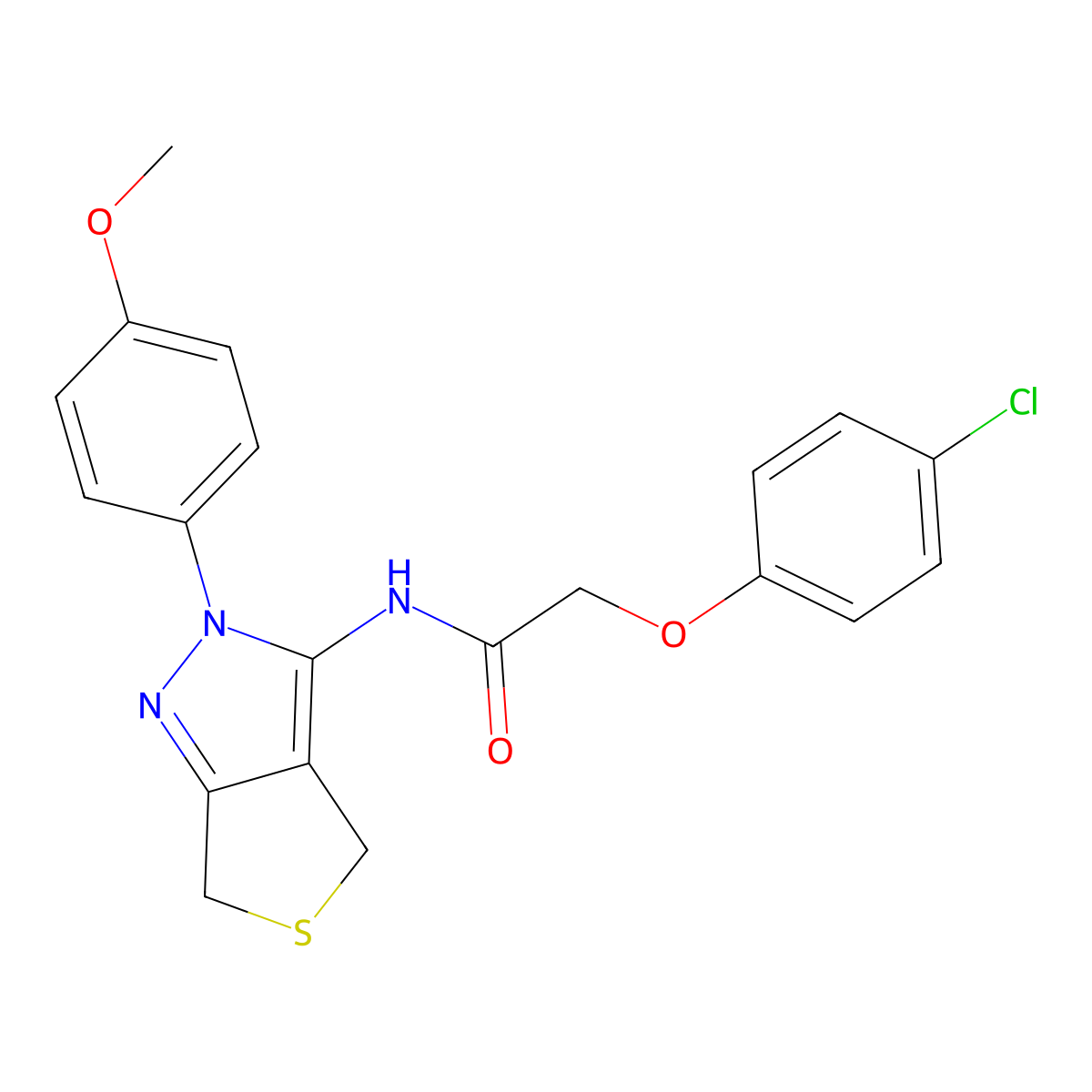 2-(4-chlorophenoxy)-N-[2-(4-methoxyphenyl)-4,6-dihydrothieno[3,4-c]pyrazol-3-yl]acetamide molecular structure, CAS 361477-46-5