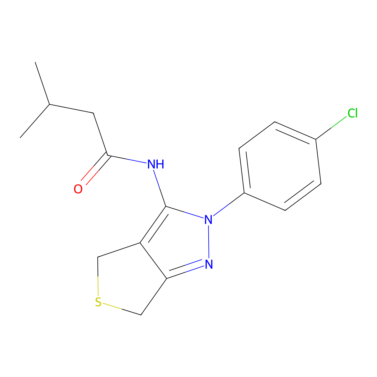 N-(2-(4-chlorophenyl)-4,6-dihydro-2H-thieno[3,4-c]pyrazol-3-yl)-3-methylbutanamide molecular structure, CAS 361477-54-5