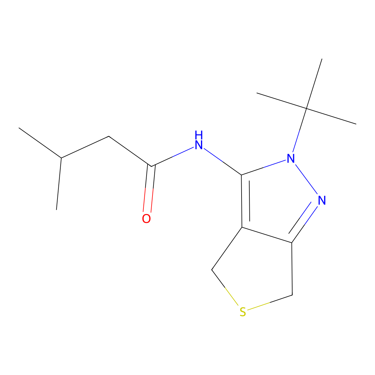 N-(2-tert-butyl-4,6-dihydrothieno[3,4-c]pyrazol-3-yl)-3-methylbutanamide molecular structure, CAS 361477-55-6
