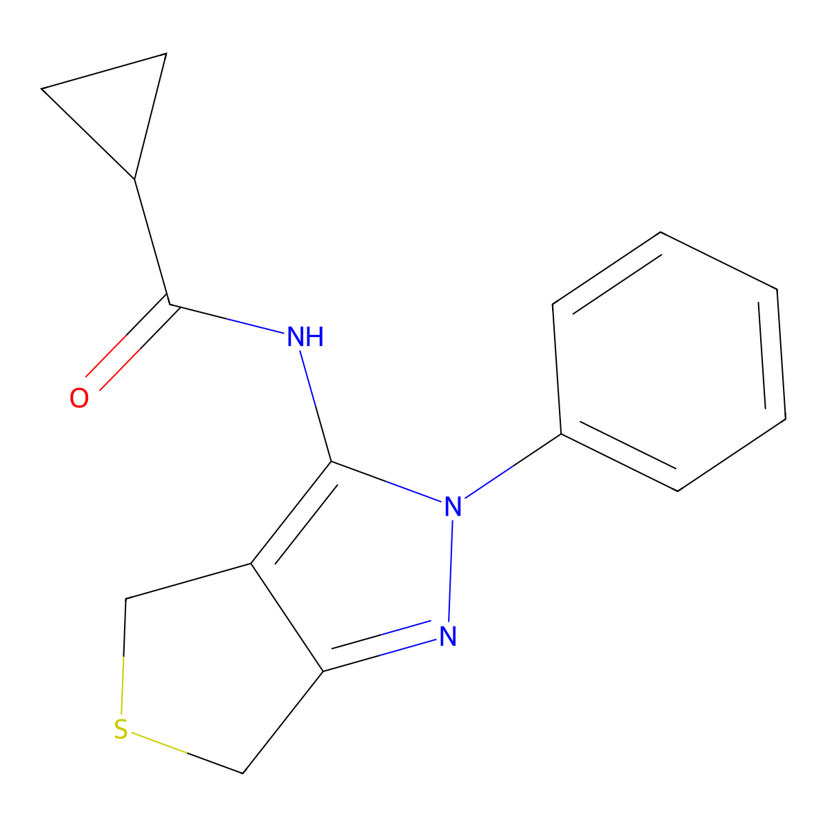N-(2-phenyl-4,6-dihydrothieno[3,4-c]pyrazol-3-yl)cyclopropanecarboxamide molecular structure, CAS 361477-57-8