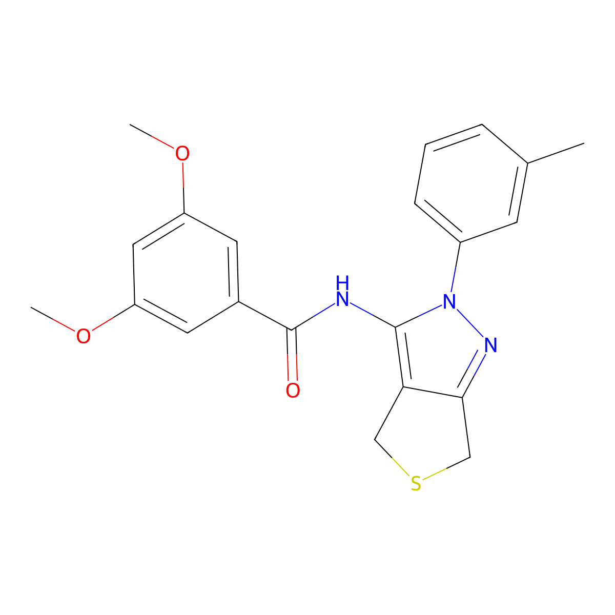 3,5-dimethoxy-N-[2-(3-methylphenyl)-4,6-dihydrothieno[3,4-c]pyrazol-3-yl]benzamide molecular structure, CAS 361477-62-5