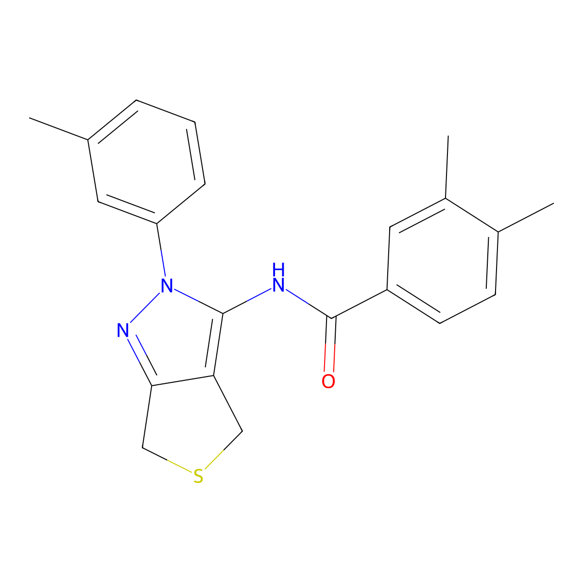 3,4-dimethyl-N-(2-(m-tolyl)-4,6-dihydro-2H-thieno[3,4-c]pyrazol-3-yl)benzamide molecular structure, CAS 361477-68-1