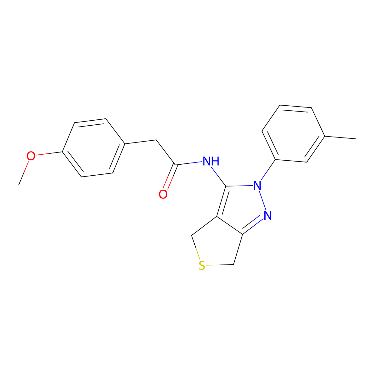 2-(4-methoxyphenyl)-N-(2-(m-tolyl)-4,6-dihydro-2H-thieno[3,4-c]pyrazol-3-yl)acetamide molecular structure, CAS 361477-69-2