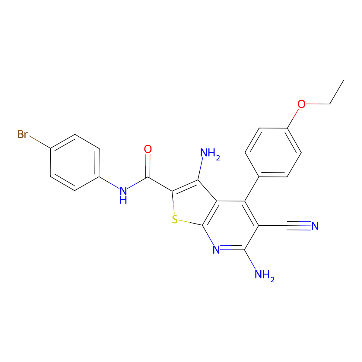 3,6-diamino-N-(4-bromophenyl)-5-cyano-4-(4-ethoxyphenyl)thieno[2,3-b]pyridine-2-carboxamide molecular structure, CAS 361477-79-4