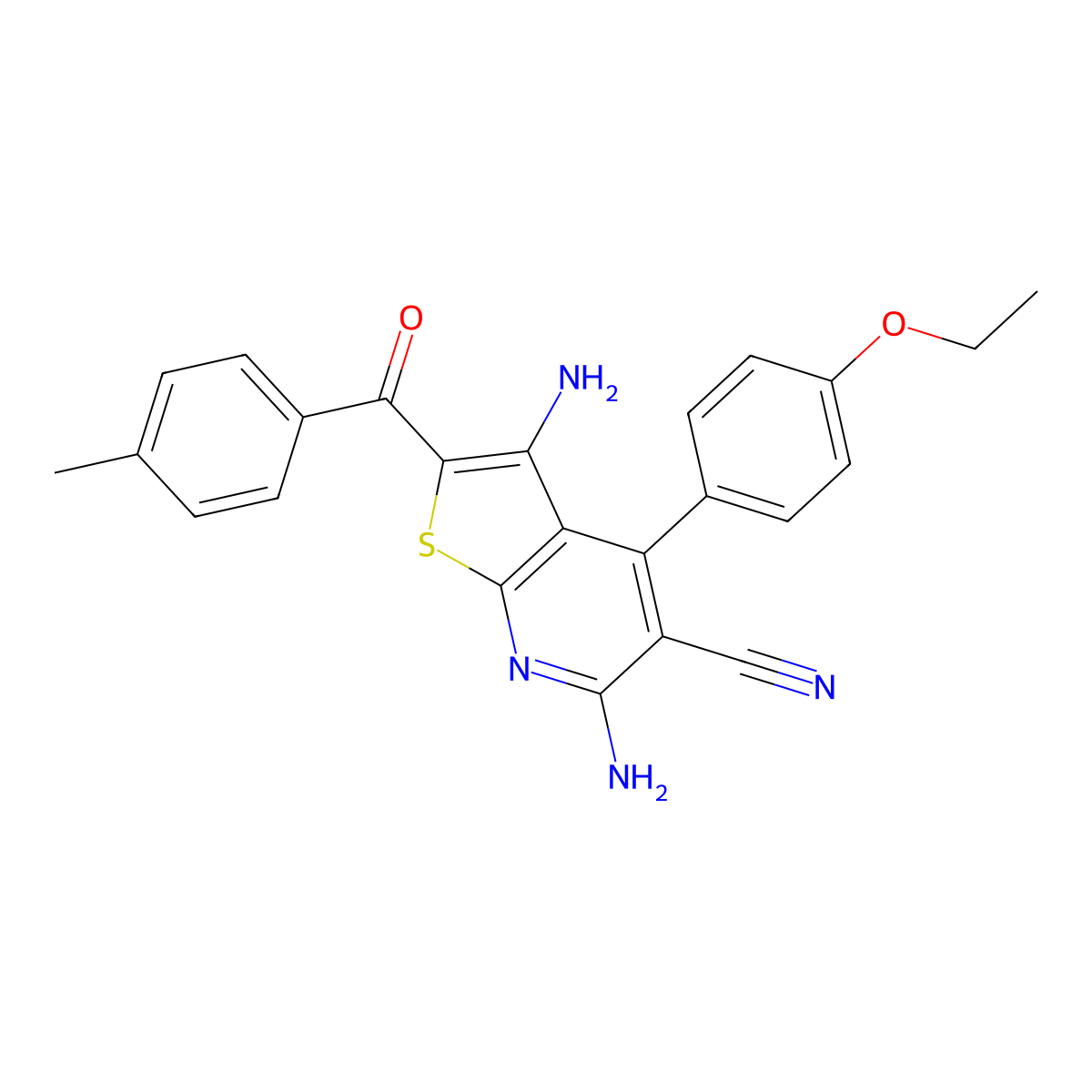 3,6-Diamino-4-(4-ethoxyphenyl)-2-(4-methylbenzoyl)thieno[2,3-b]pyridine-5-carbonitrile molecular structure, CAS 361477-81-8