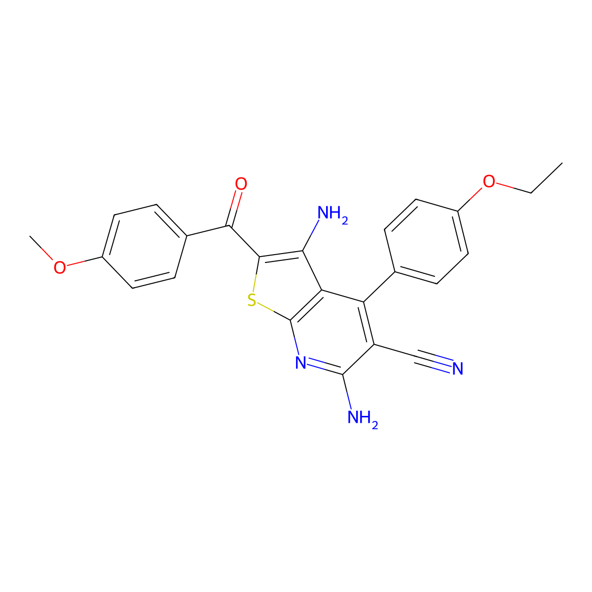 3,6-Diamino-4-(4-ethoxyphenyl)-2-(4-methoxybenzoyl)thieno[2,3-b]pyridine-5-carbonitrile molecular structure, CAS 361477-82-9
