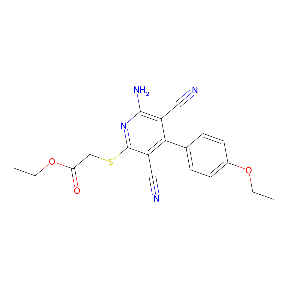 Ethyl {[6-amino-3,5-dicyano-4-(4-ethoxyphenyl)pyridin-2-yl]thio}acetate molecular structure, CAS 361477-85-2