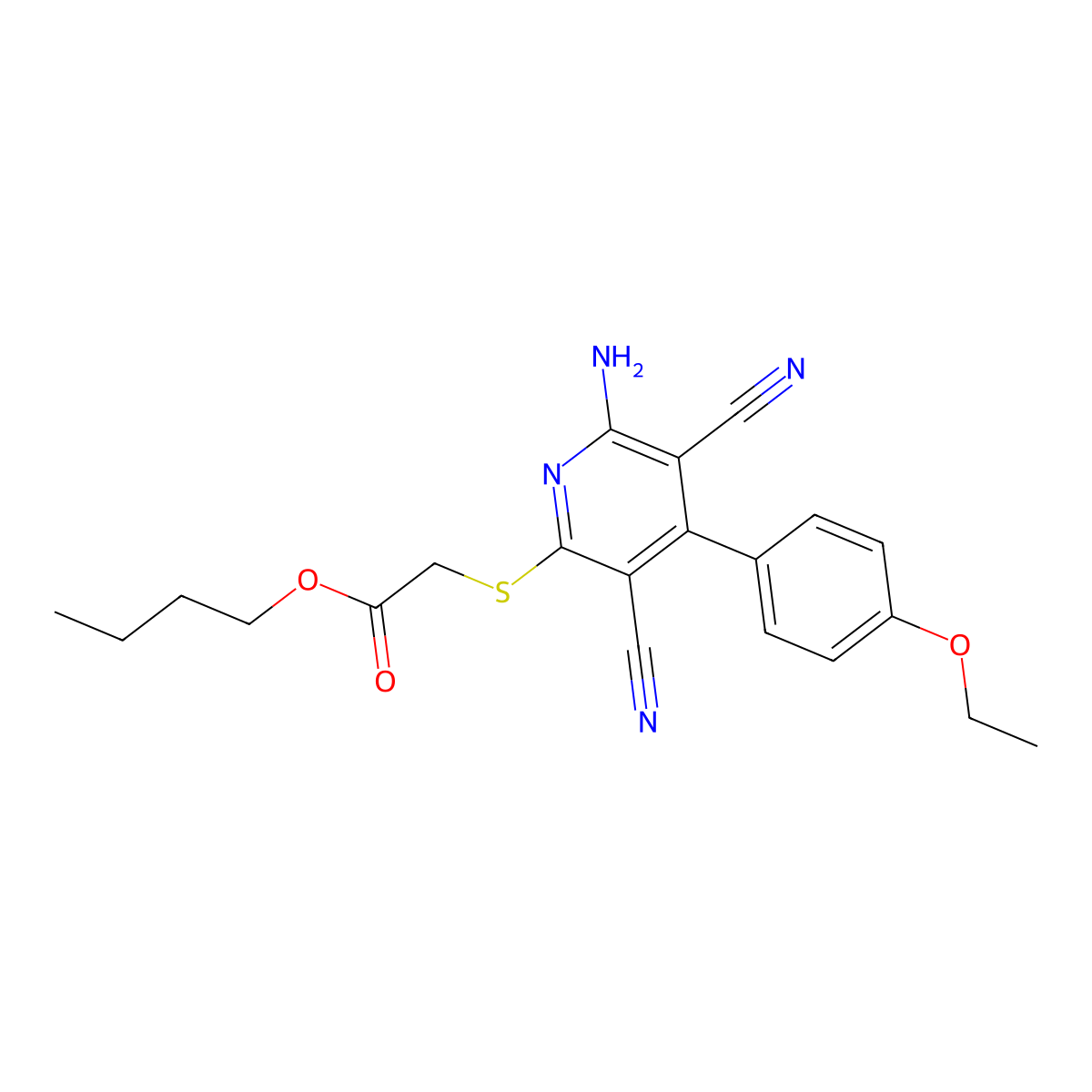 Butyl 2-[6-amino-3,5-dicyano-4-(4-ethoxyphenyl)pyridin-2-yl]sulfanylacetate molecular structure, CAS 361477-86-3