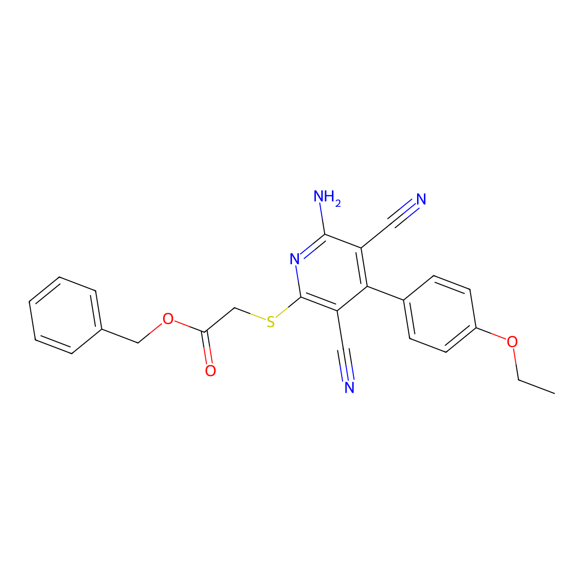 Benzyl {[6-amino-3,5-dicyano-4-(4-ethoxyphenyl)pyridin-2-yl]sulfanyl}acetate molecular structure, CAS 361477-87-4
