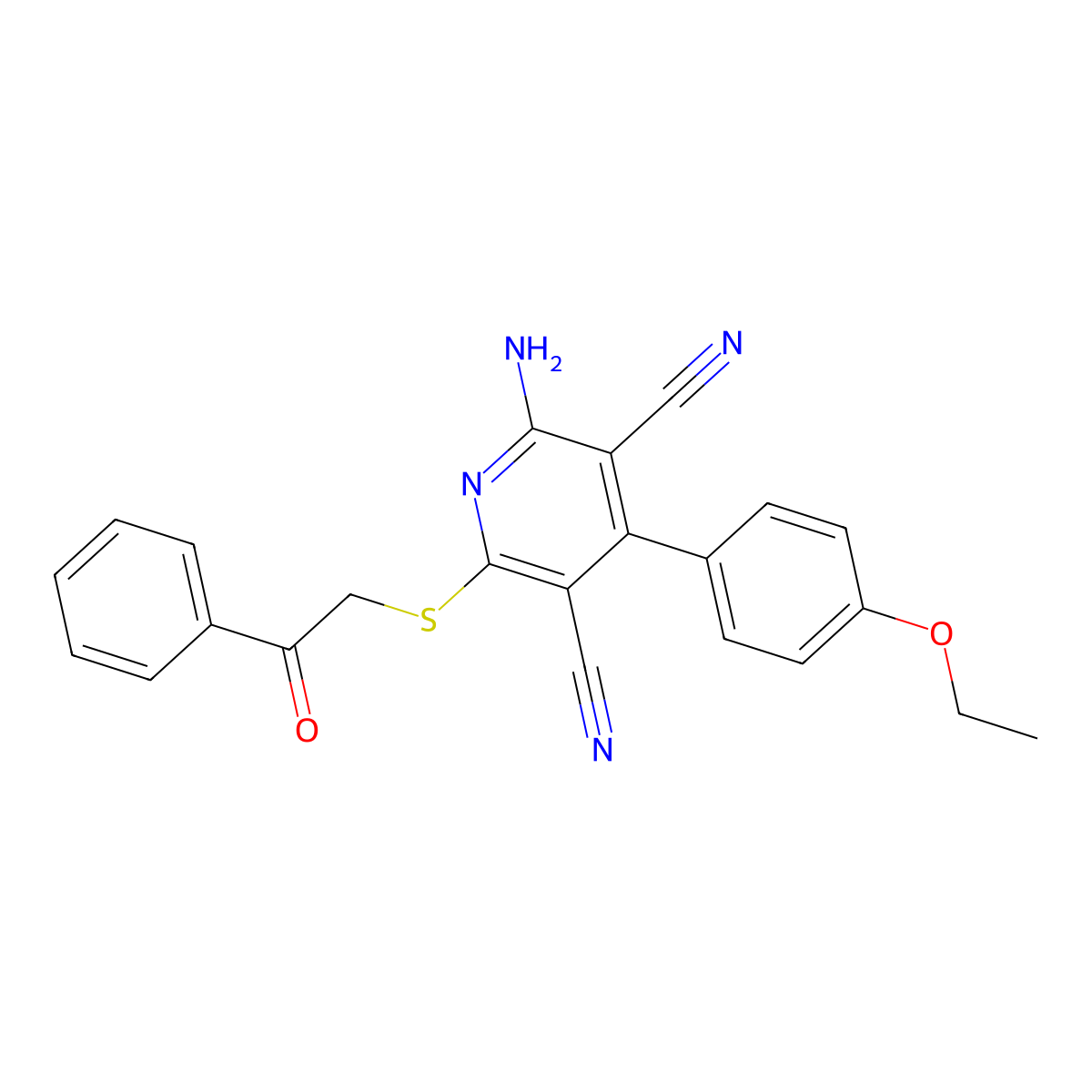 2-Amino-4-(4-ethoxyphenyl)-6-((2-oxo-2-phenylethyl)thio)pyridine-3,5-dicarbonitrile molecular structure, CAS 361477-88-5