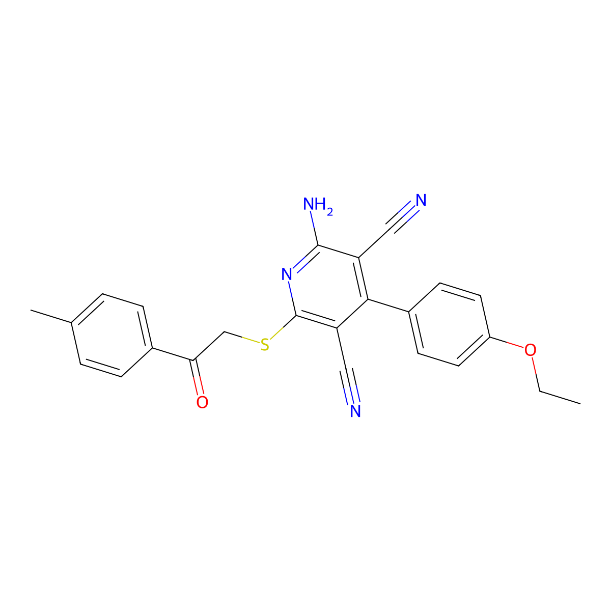 2-Amino-4-(4-ethoxyphenyl)-6-((2-oxo-2-(p-tolyl)ethyl)thio)pyridine-3,5-dicarbonitrile molecular structure, CAS 361477-89-6