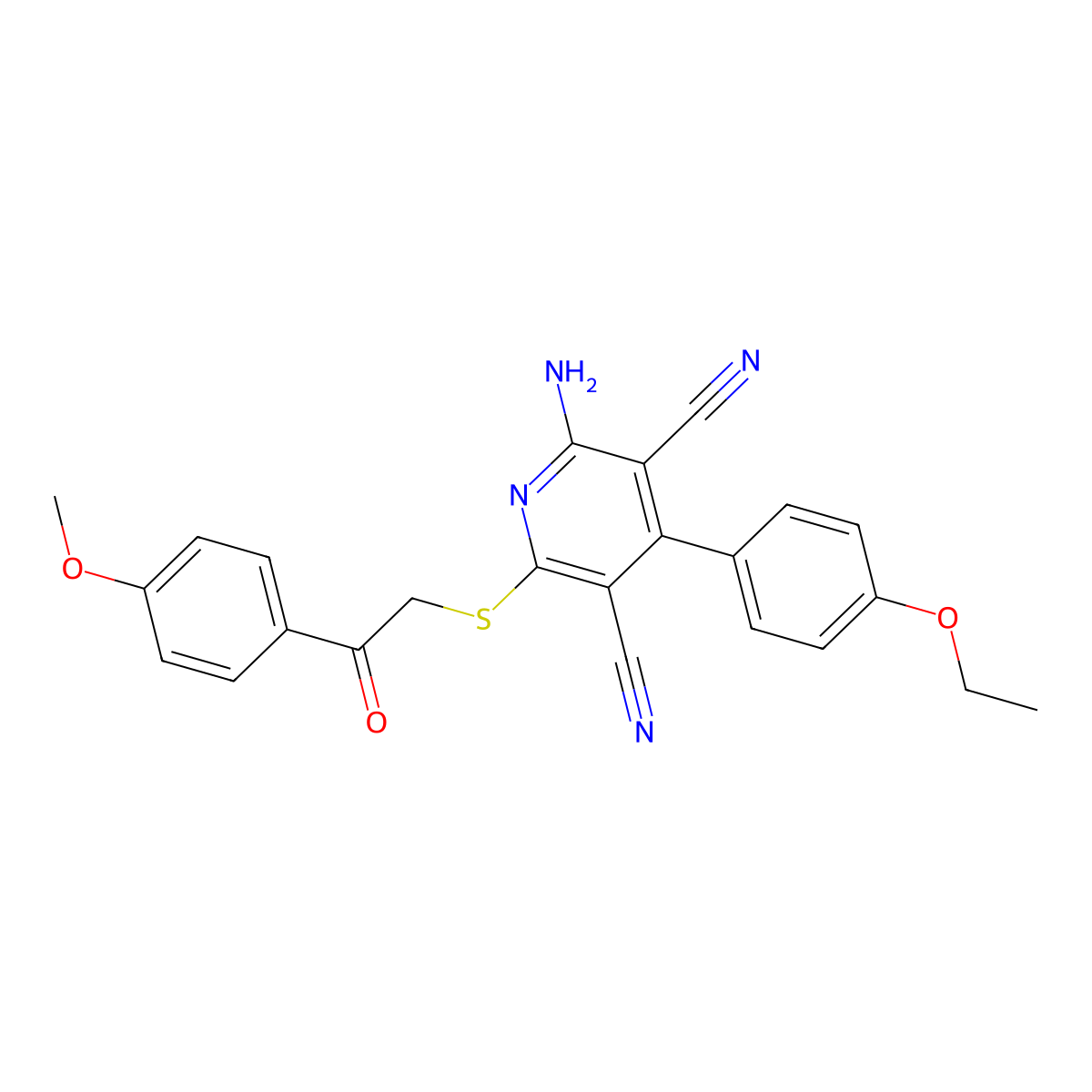 2-Amino-4-(4-ethoxyphenyl)-6-((2-(4-methoxyphenyl)-2-oxoethyl)thio)pyridine-3,5-dicarbonitrile molecular structure, CAS 361477-90-9