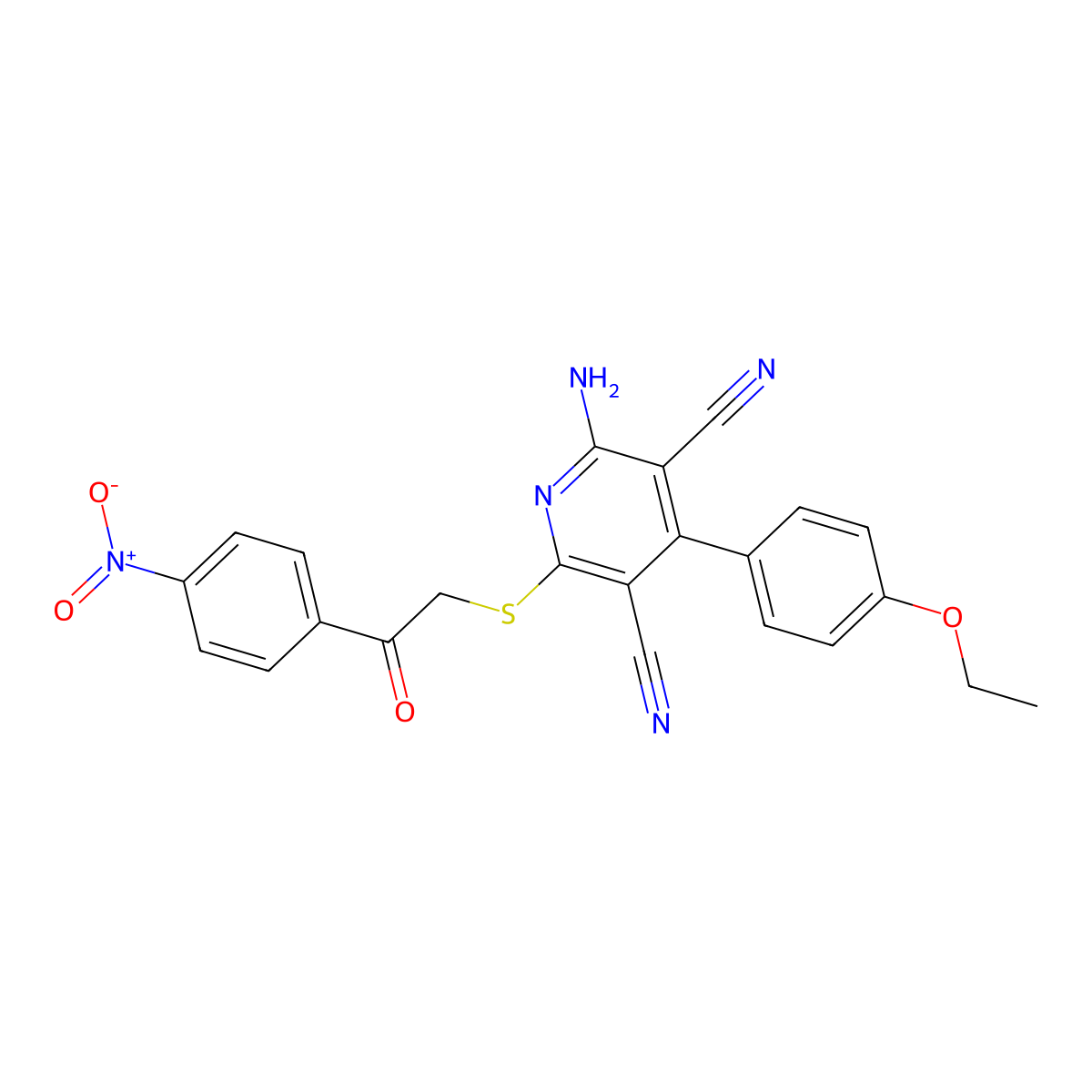 2-Amino-4-(4-ethoxyphenyl)-6-{[2-(4-nitrophenyl)-2-oxoethyl]sulfanyl}pyridine-3,5-dicarbonitrile molecular structure, CAS 361477-93-2