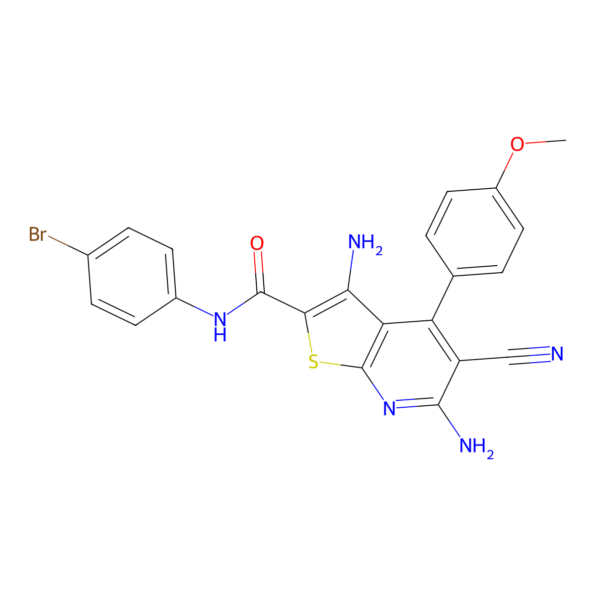 3,6-diamino-N-(4-bromophenyl)-5-cyano-4-(4-methoxyphenyl)thieno[2,3-b]pyridine-2-carboxamide molecular structure, CAS 361477-94-3