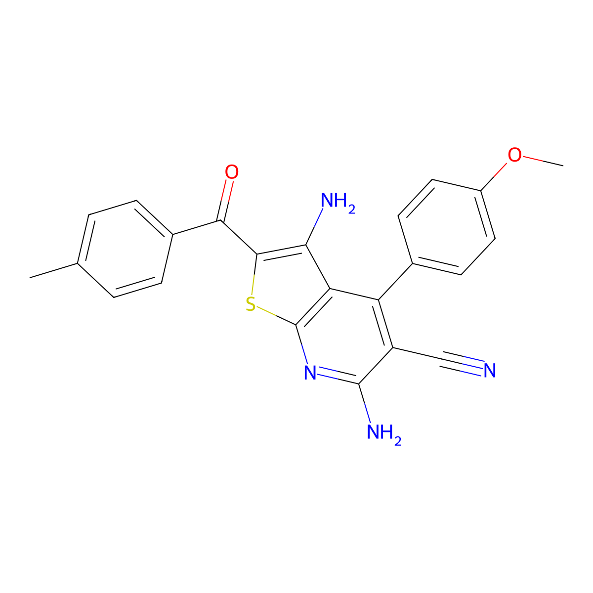 3,6-Diamino-4-(4-methoxyphenyl)-2-(4-methylbenzoyl)thieno[2,3-b]pyridine-5-carbonitrile molecular structure, CAS 361477-96-5