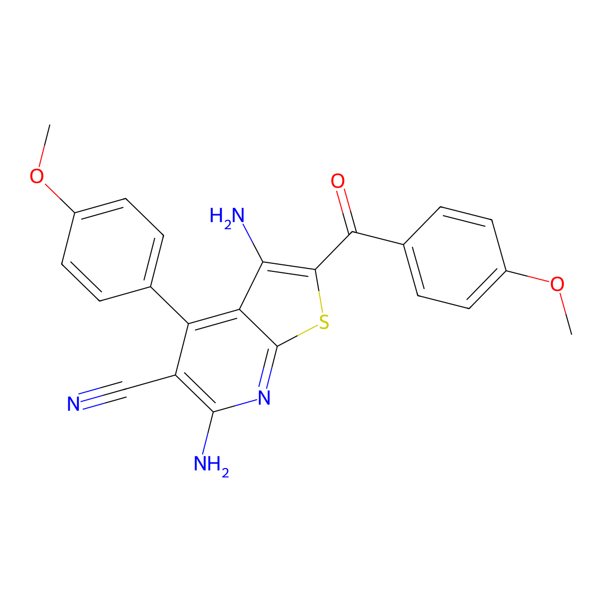 3,6-Diamino-2-(4-methoxybenzoyl)-4-(4-methoxyphenyl)thieno[2,3-b]pyridine-5-carbonitrile molecular structure, CAS 361477-97-6