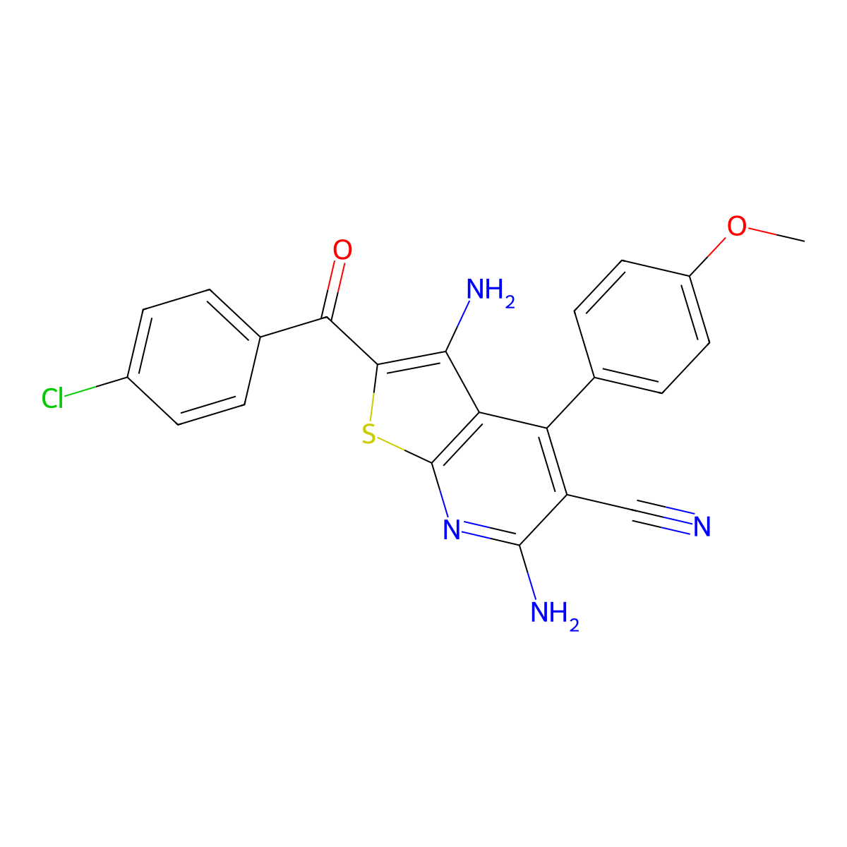3,6-Diamino-2-(4-chlorobenzoyl)-4-(4-methoxyphenyl)thieno[2,3-b]pyridine-5-carbonitrile molecular structure, CAS 361477-98-7