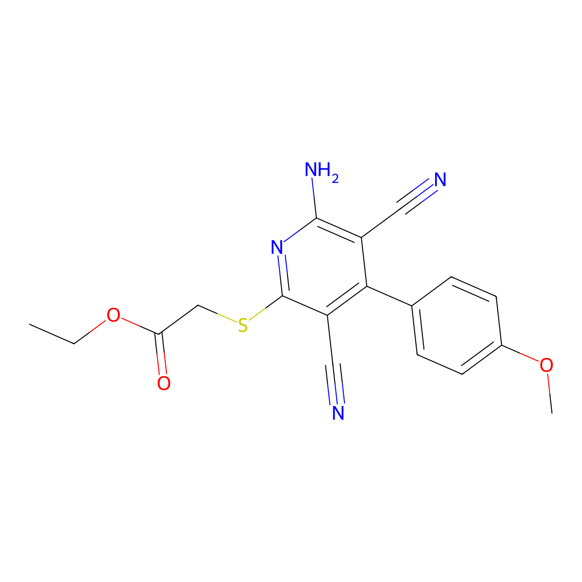 Ethyl 2-[6-amino-3,5-dicyano-4-(4-methoxyphenyl)pyridin-2-yl]sulfanylacetate molecular structure, CAS 361477-99-8
