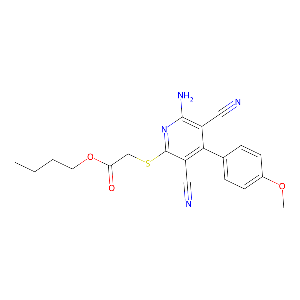 Butyl {[6-amino-3,5-dicyano-4-(4-methoxyphenyl)pyridin-2-yl]sulfanyl}acetate molecular structure, CAS 361478-00-4