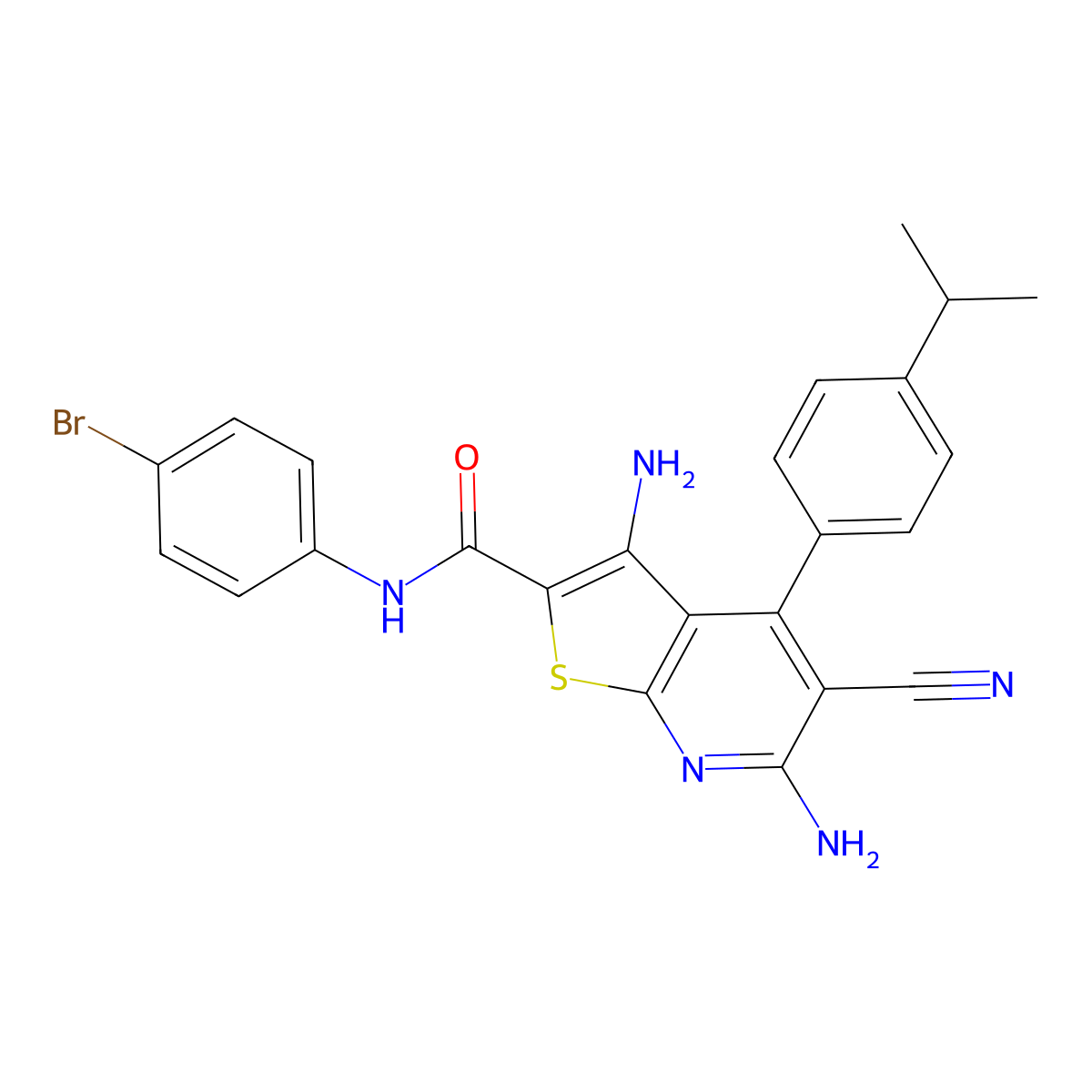 3,6-diamino-N-(4-bromophenyl)-5-cyano-4-(4-isopropylphenyl)thieno[2,3-b]pyridine-2-carboxamide molecular structure, CAS 361478-02-6