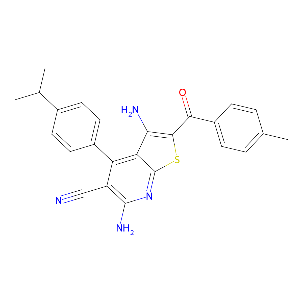 3,6-Diamino-4-(4-isopropylphenyl)-2-(4-methylbenzoyl)thieno[2,3-b]pyridine-5-carbonitrile molecular structure, CAS 361478-03-7