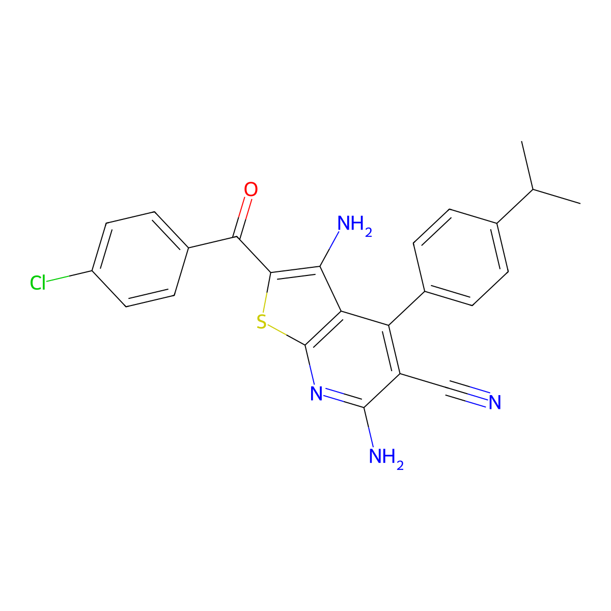 3,6-Diamino-2-(4-chlorobenzoyl)-4-(4-isopropylphenyl)thieno[2,3-b]pyridine-5-carbonitrile molecular structure, CAS 361478-05-9