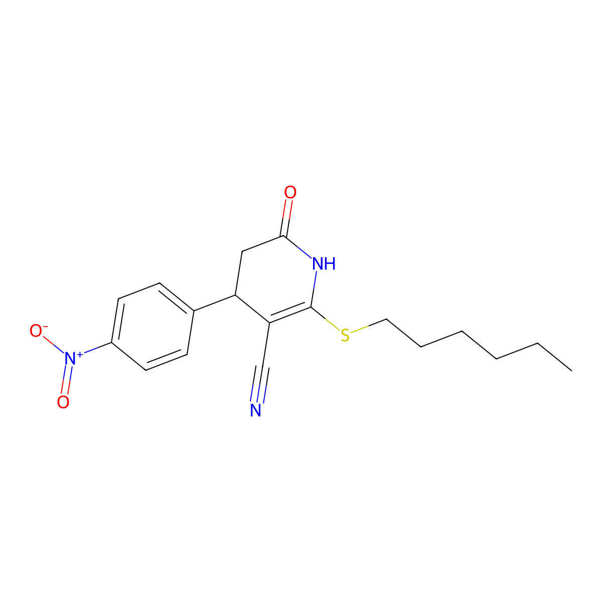 2-(Hexylsulfanyl)-4-(4-nitrophenyl)-6-oxo-1,4,5,6-tetrahydropyridine-3-carbonitrile molecular structure, CAS 361478-07-1