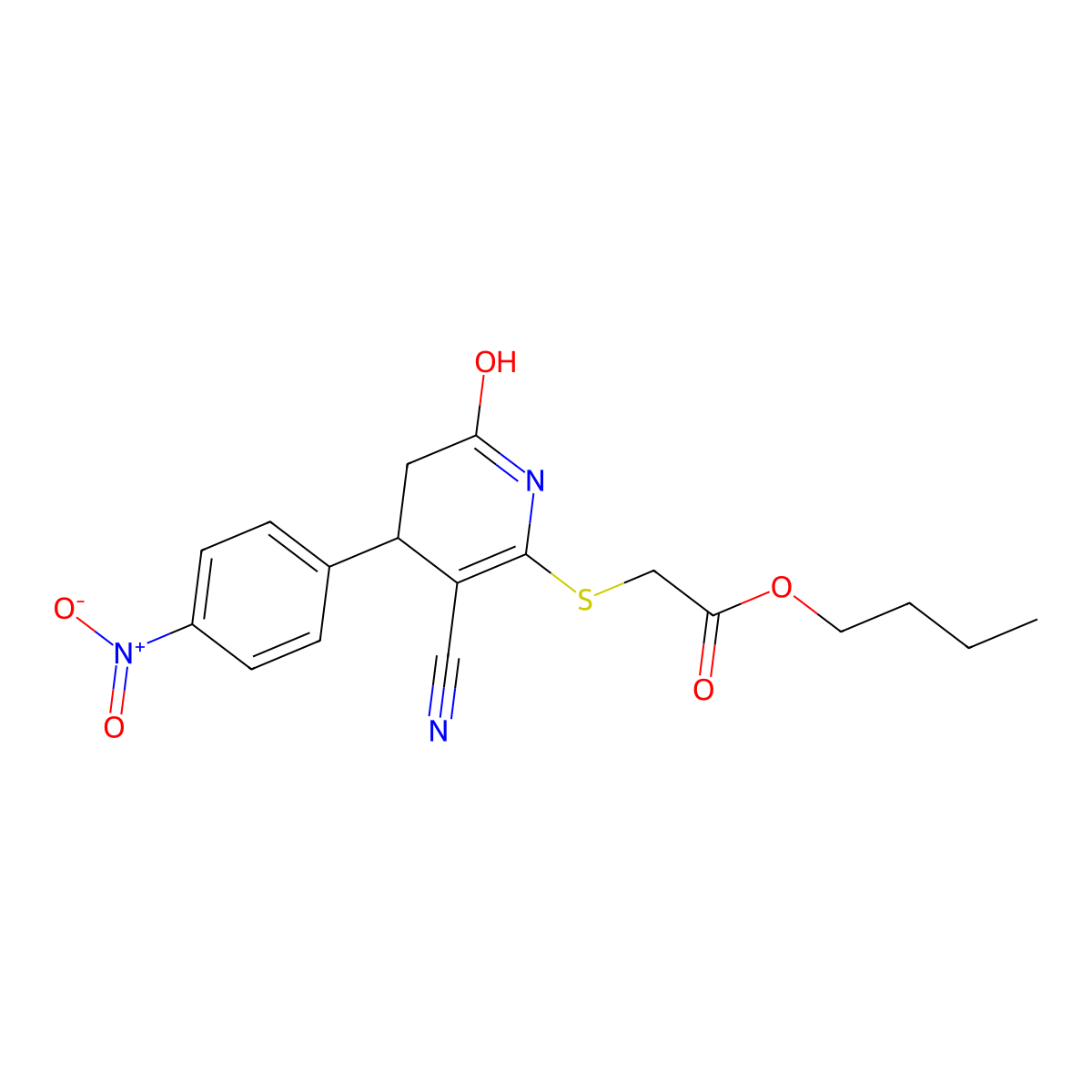 Butyl {[3-cyano-6-hydroxy-4-(4-nitrophenyl)-4,5-dihydropyridin-2-yl]sulfanyl}acetate molecular structure, CAS 361478-08-2