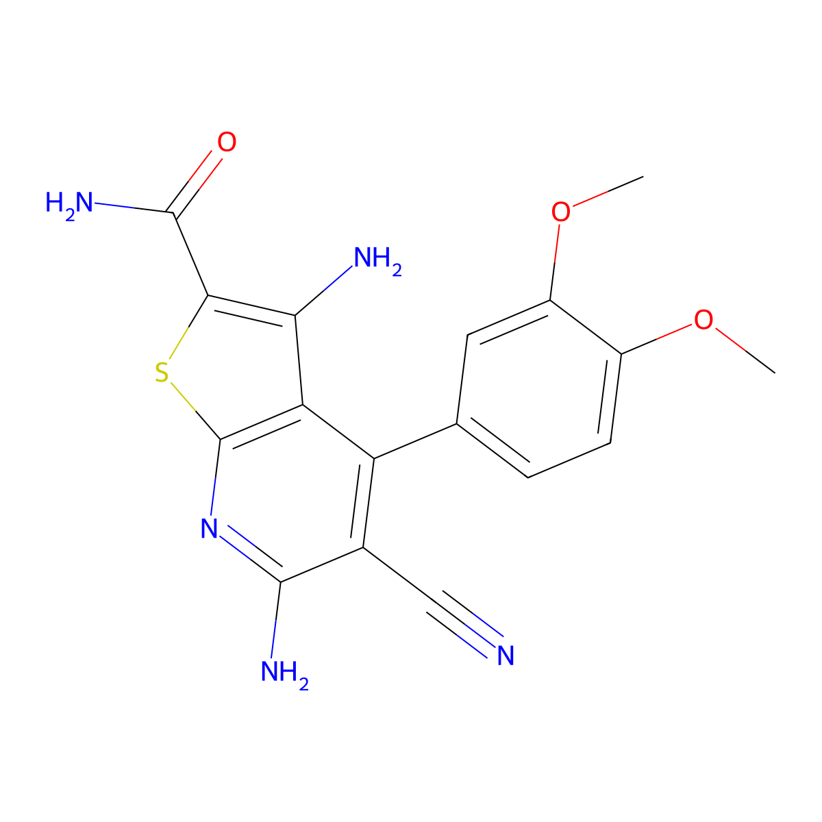 3,6-Diamino-5-cyano-4-(3,4-dimethoxyphenyl)thieno[2,3-b]pyridine-2-carboxamide molecular structure, CAS 361478-09-3