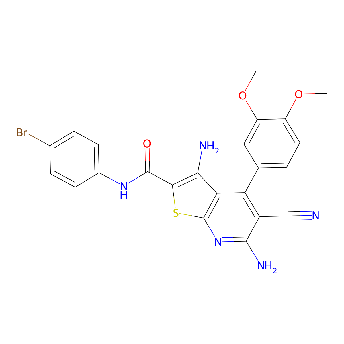 3,6-diamino-N-(4-bromophenyl)-5-cyano-4-(3,4-dimethoxyphenyl)thieno[2,3-b]pyridine-2-carboxamide molecular structure, CAS 361478-10-6