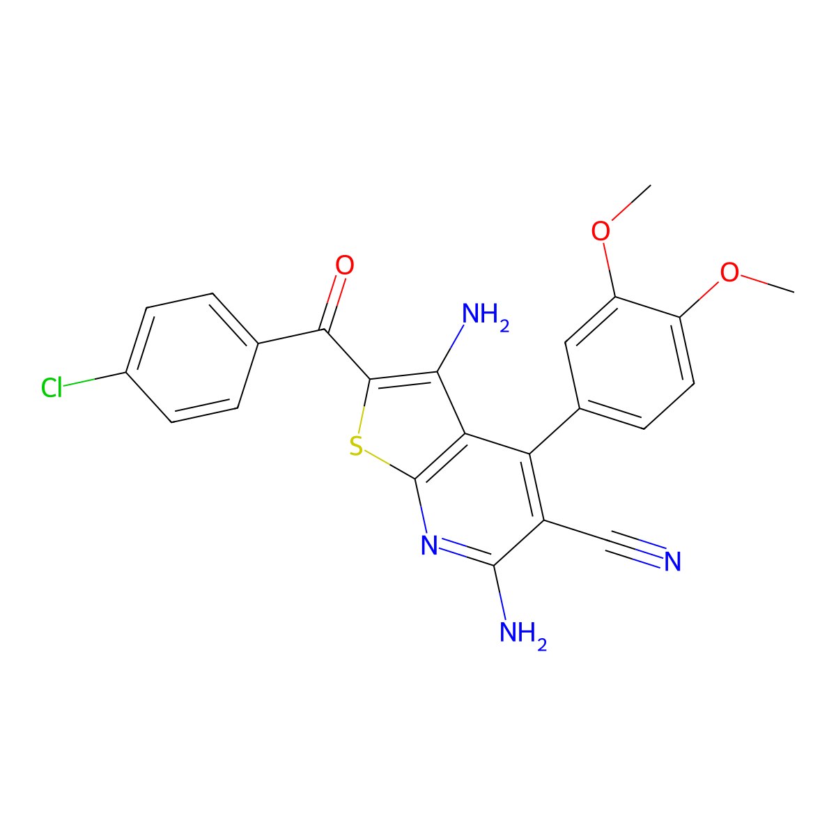 3,6-Diamino-2-(4-chlorobenzoyl)-4-(3,4-dimethoxyphenyl)thieno[2,3-b]pyridine-5-carbonitrile molecular structure, CAS 361478-12-8