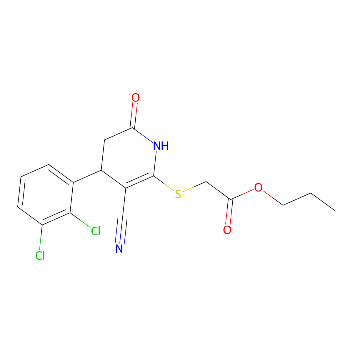 Propyl {[3-cyano-4-(2,3-dichlorophenyl)-6-oxo-1,4,5,6-tetrahydropyridin-2-yl]sulfanyl}acetate molecular structure, CAS 361478-27-5