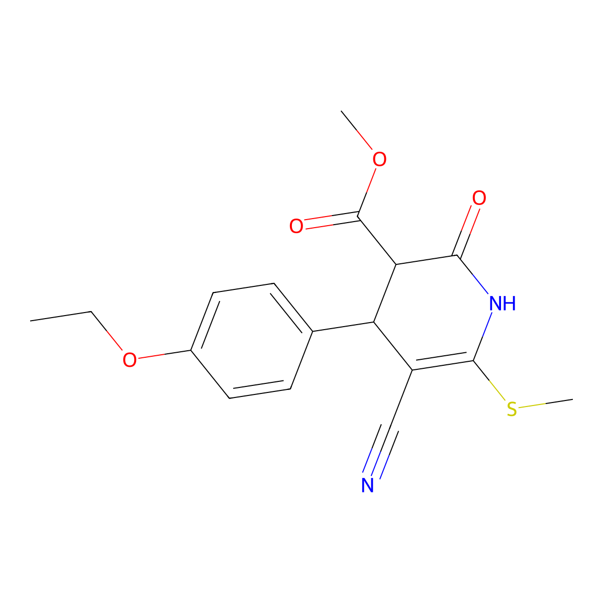 methyl 5-cyano-4-(4-ethoxyphenyl)-6-methylsulfanyl-2-oxo-3,4-dihydro-1H-pyridine-3-carboxylate molecular structure, CAS 361478-30-0