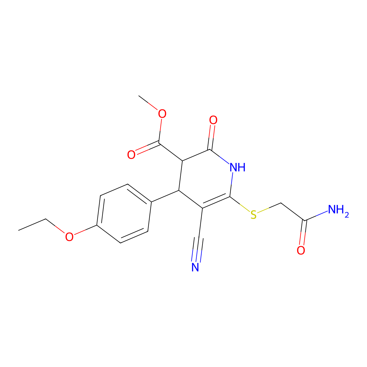 methyl 6-(2-amino-2-oxoethyl)sulfanyl-5-cyano-4-(4-ethoxyphenyl)-2-oxo-3,4-dihydro-1H-pyridine-3-carboxylate molecular structure, CAS 361478-33-3