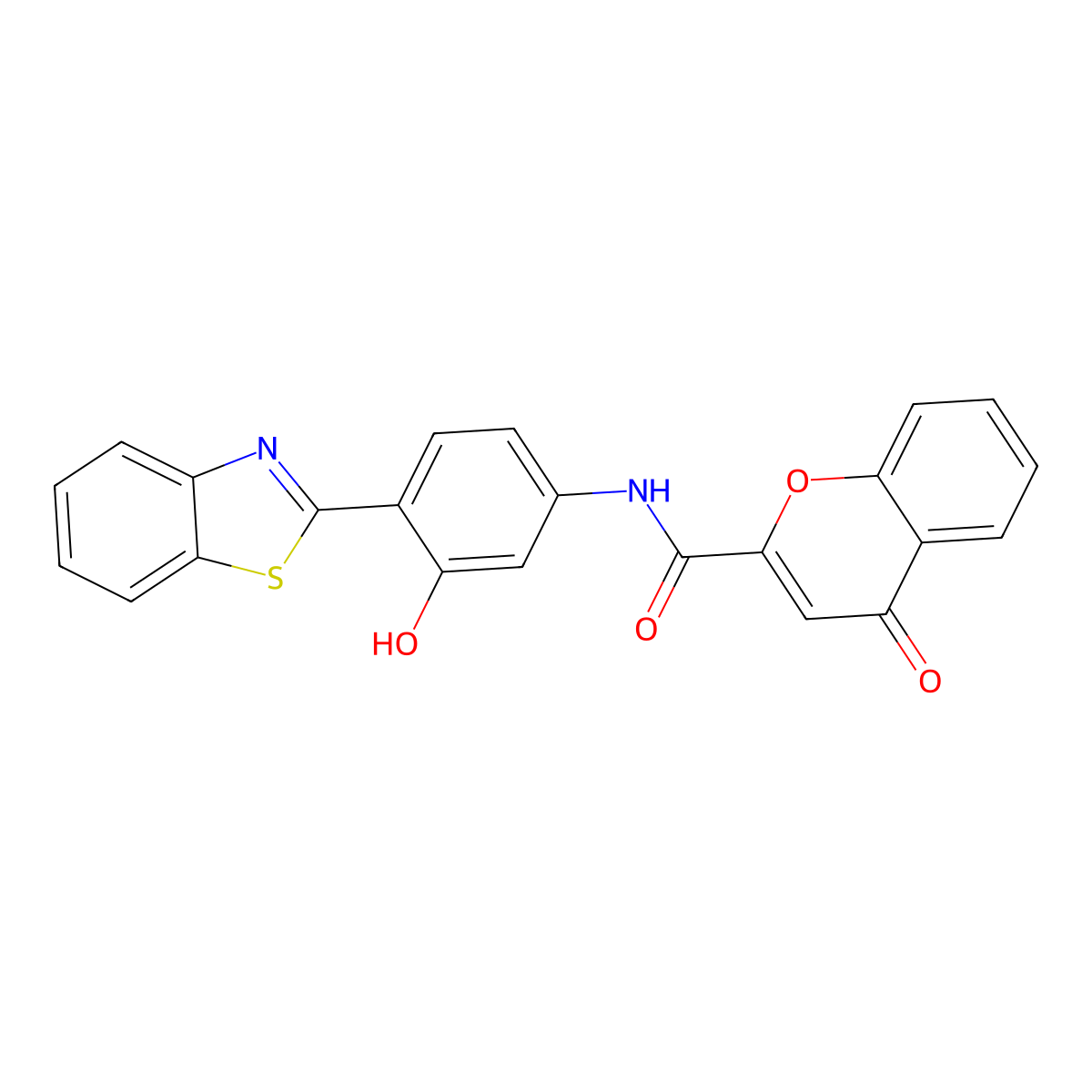 N-(4-(benzo[d]thiazol-2-yl)-3-hydroxyphenyl)-4-oxo-4H-chromene-2-carboxamide molecular structure, CAS 361478-41-3