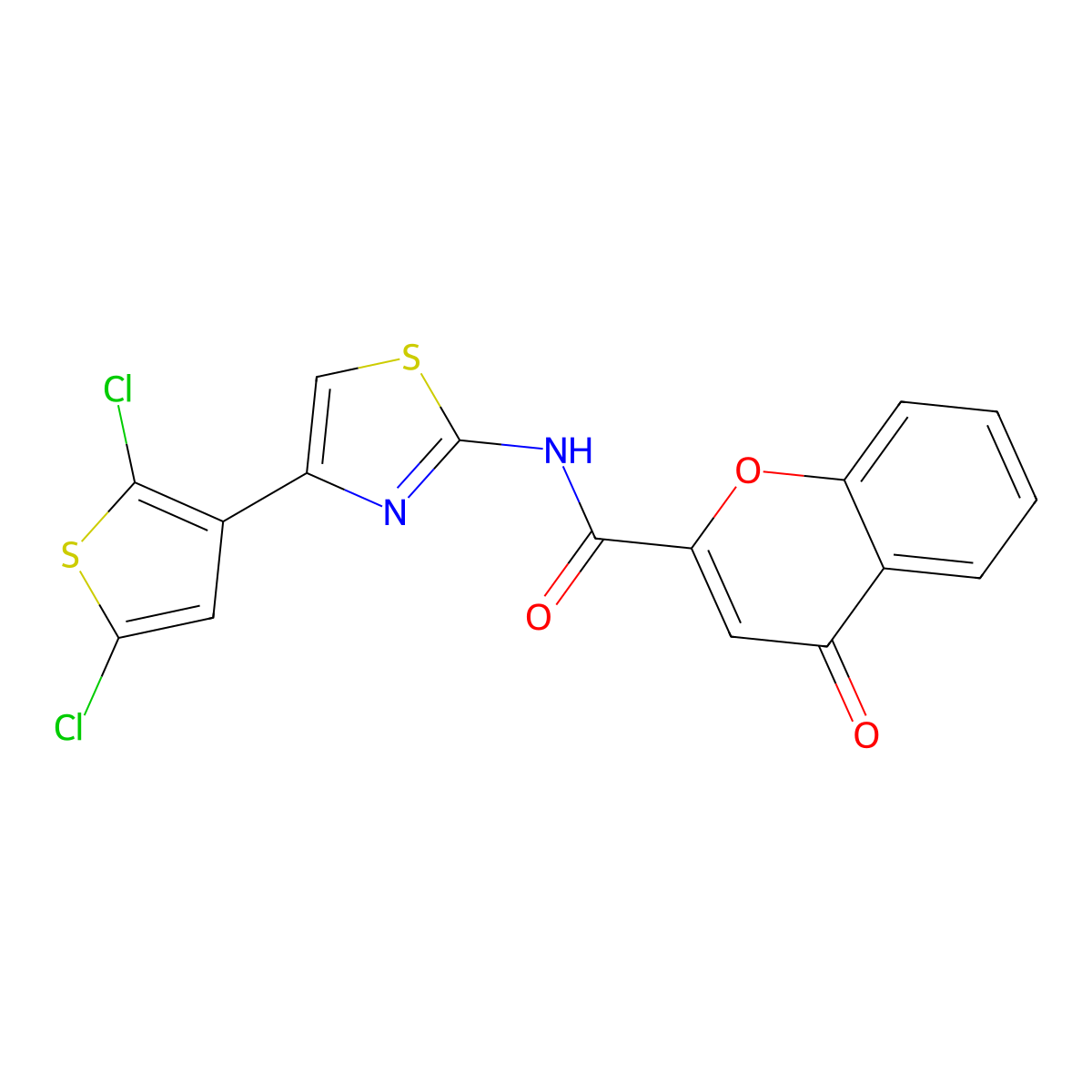N-(4-(2,5-dichlorothiophen-3-yl)thiazol-2-yl)-4-oxo-4H-chromene-2-carboxamide molecular structure, CAS 361478-46-8