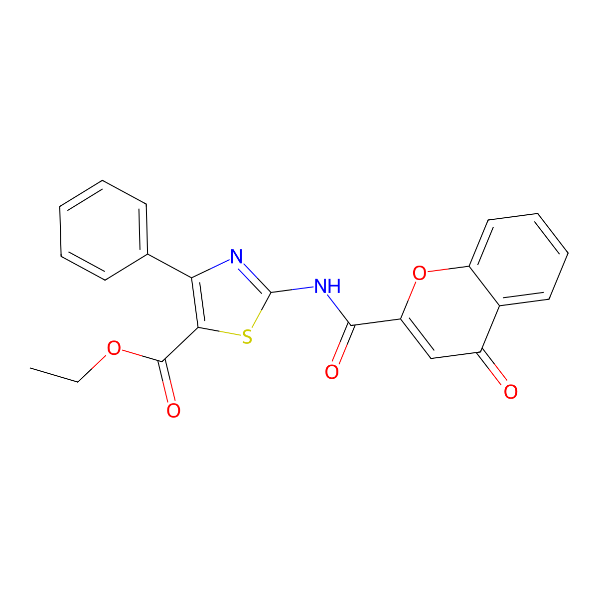 ethyl 2-(4-oxo-4H-chromene-2-carboxamido)-4-phenylthiazole-5-carboxylate molecular structure, CAS 361478-47-9