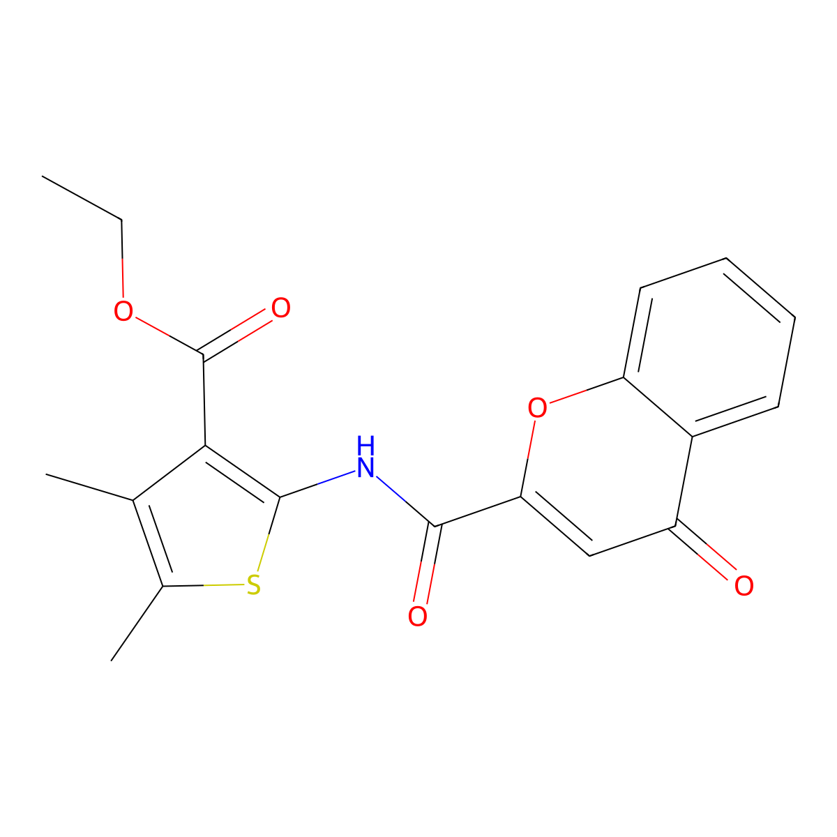 ethyl 4,5-dimethyl-2-(4-oxo-4H-chromene-2-carboxamido)thiophene-3-carboxylate molecular structure, CAS 361478-55-9