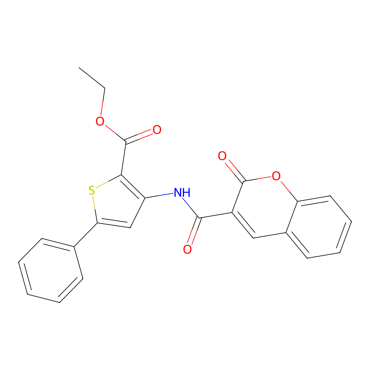 ethyl 3-(2-oxo-2H-chromene-3-carboxamido)-5-phenylthiophene-2-carboxylate molecular structure, CAS 361478-57-1