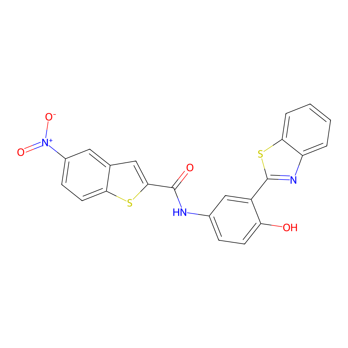 N-[3-(1,3-benzothiazol-2-yl)-4-hydroxyphenyl]-5-nitro-1-benzothiophene-2-carboxamide molecular structure, CAS 361478-60-6