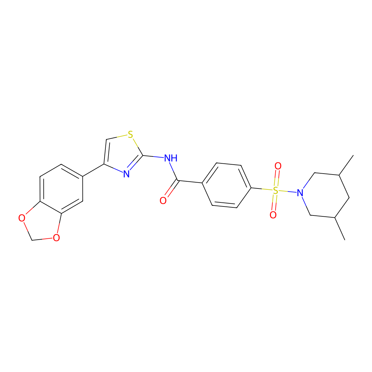 N-(4-(benzo[d][1,3]dioxol-5-yl)thiazol-2-yl)-4-((3,5-dimethylpiperidin-1-yl)sulfonyl)benzamide molecular structure, CAS 361478-68-4