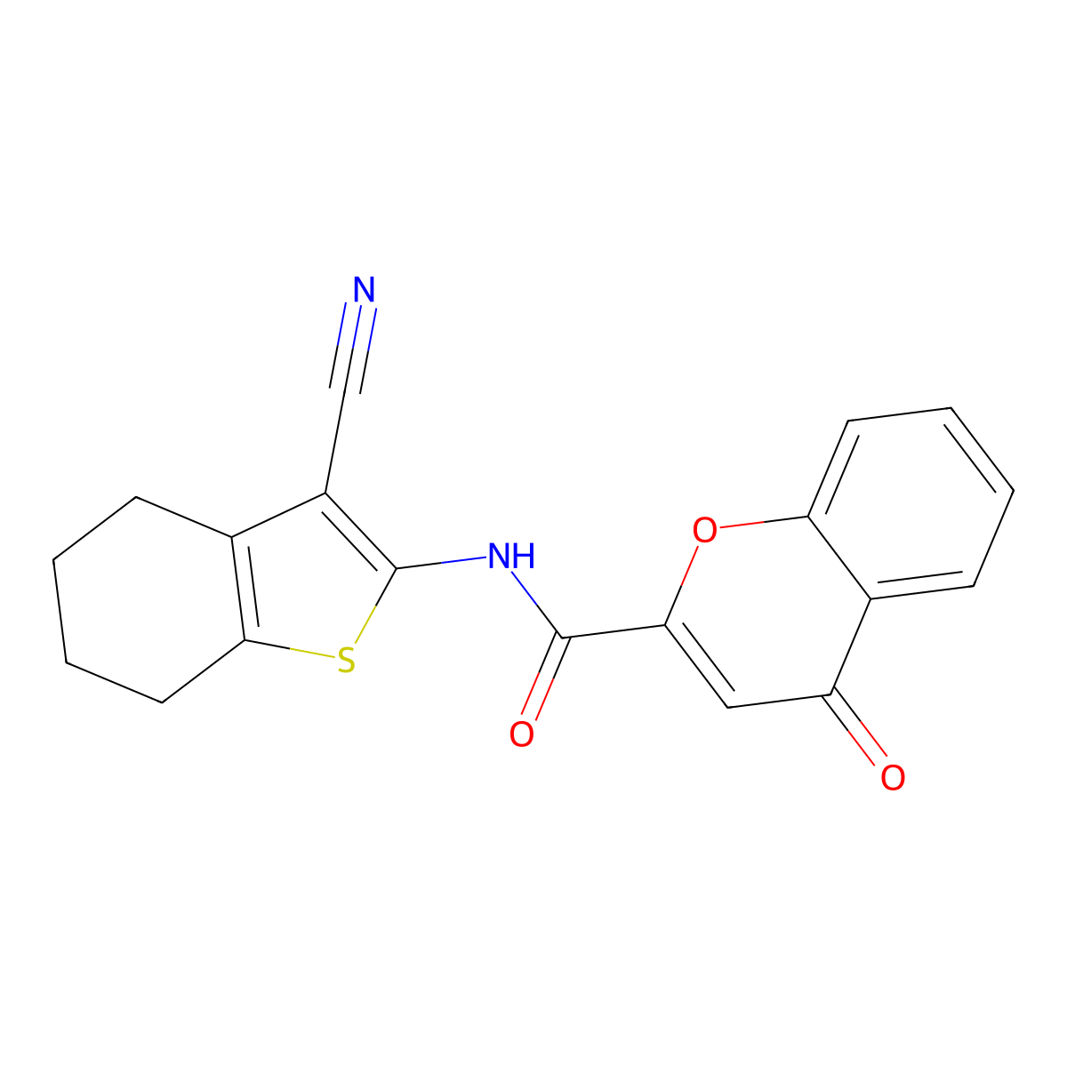 N-(3-cyano-4,5,6,7-tetrahydro-1-benzothiophen-2-yl)-4-oxo-4H-chromene-2-carboxamide molecular structure, CAS 361478-82-2