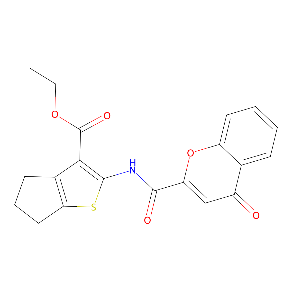 ethyl 2-[(4-oxochromene-2-carbonyl)amino]-5,6-dihydro-4H-cyclopenta[b]thiophene-3-carboxylate molecular structure, CAS 361478-83-3