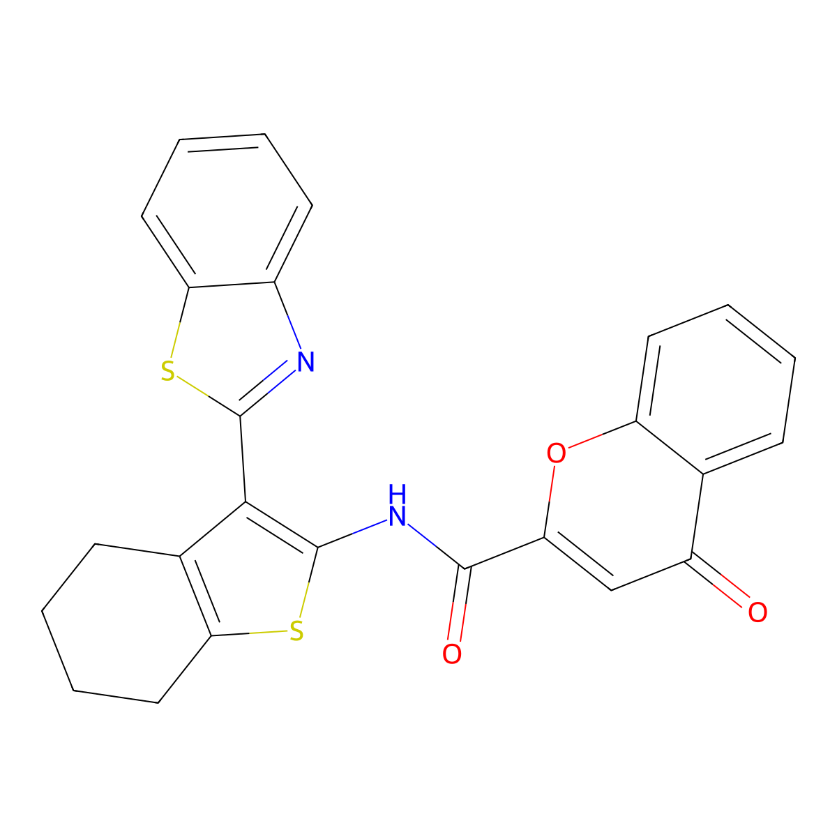 N-(3-(benzo[d]thiazol-2-yl)-4,5,6,7-tetrahydrobenzo[b]thiophen-2-yl)-4-oxo-4H-chromene-2-carboxamide molecular structure, CAS 361478-84-4