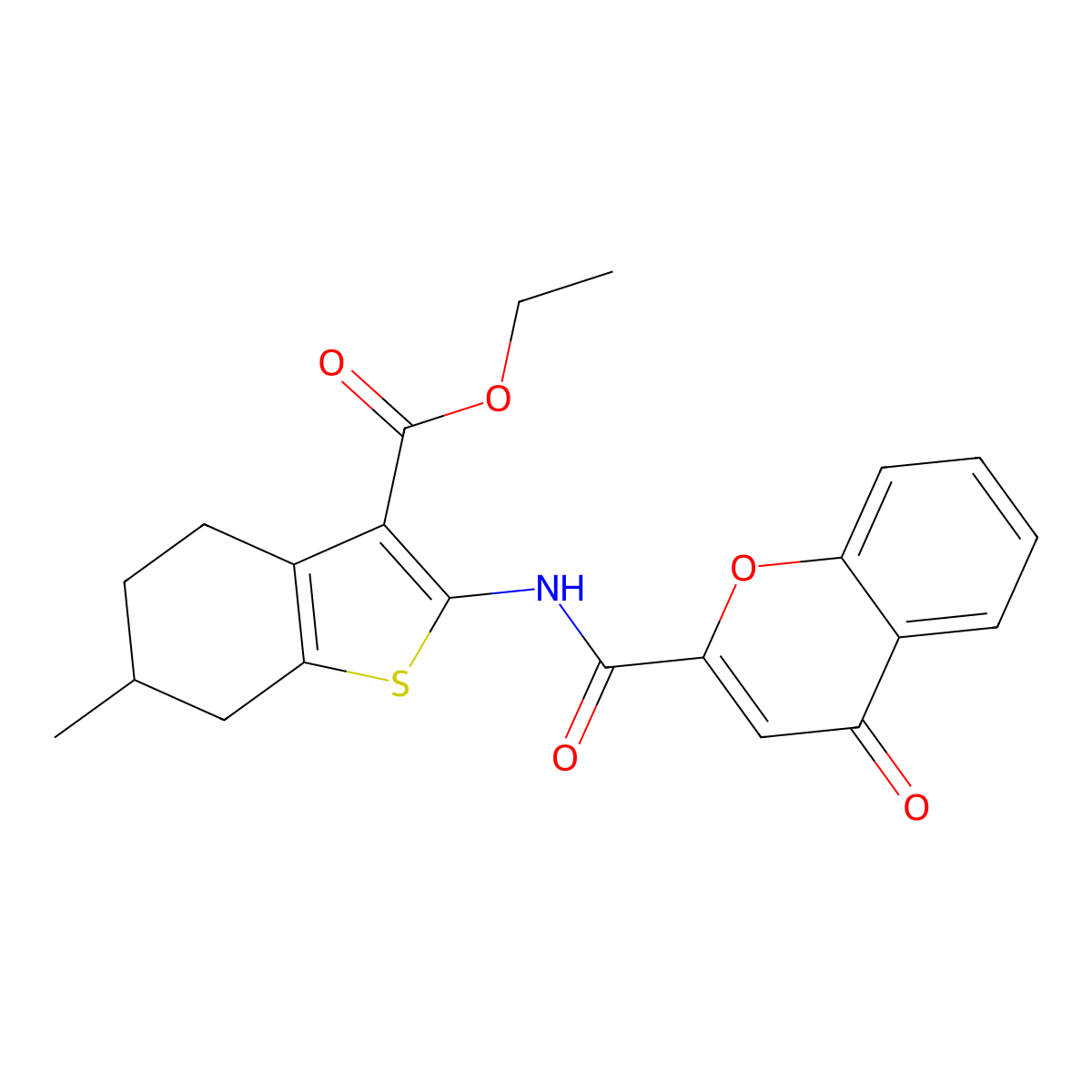 ethyl 6-methyl-2-(4-oxo-4H-chromene-2-carboxamido)-4,5,6,7-tetrahydrobenzo[b]thiophene-3-carboxylate molecular structure, CAS 361478-85-5