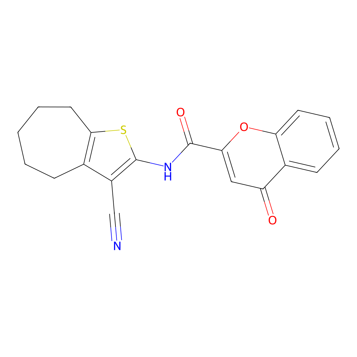 N-(3-cyano-5,6,7,8-tetrahydro-4H-cyclohepta[b]thiophen-2-yl)-4-oxo-4H-chromene-2-carboxamide molecular structure, CAS 361478-87-7